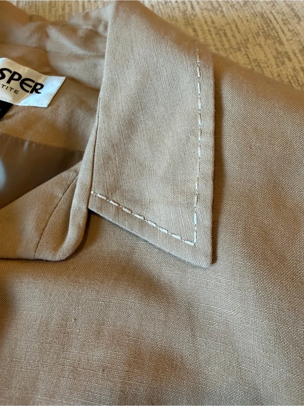 Kasper Petite Tan Button-Front Linen Jacket Tan W/Topstitching 8P